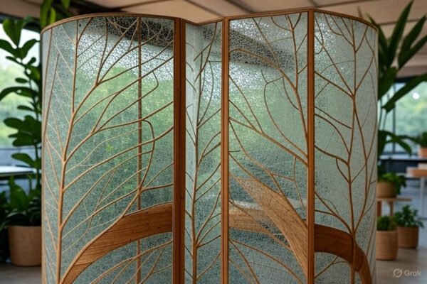 Biomorphic partition with leaf-like patterns in a biophilic office